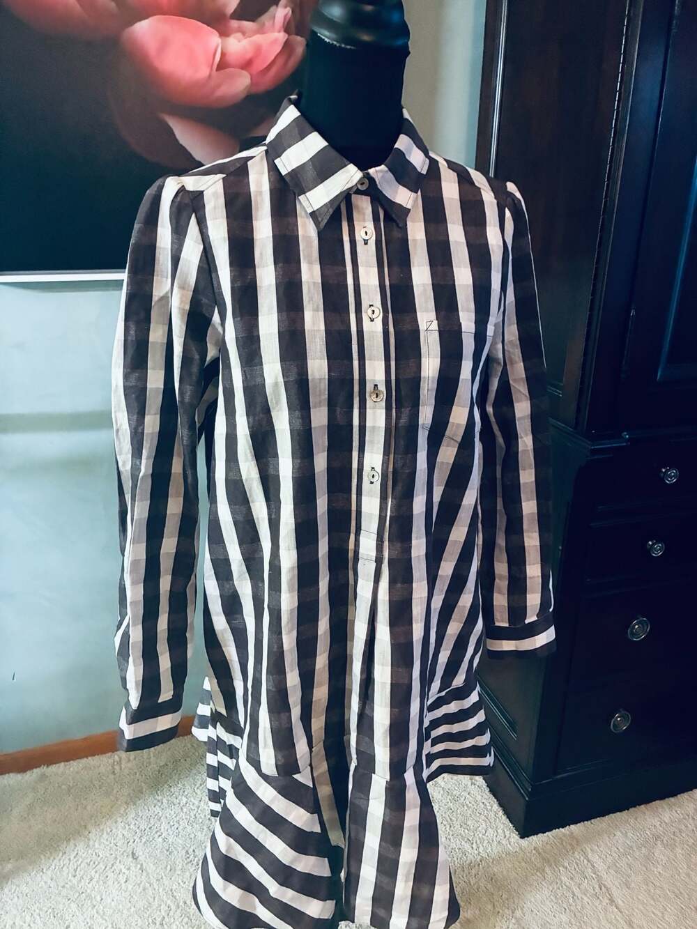 Tuckernuck Brown & white Gingham Popover tunic Sz M A451